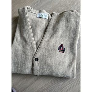 Vintage Izod Cardigan Men Sz XL Beige Button Up Long‎ Sleeve Made In USA Sweater